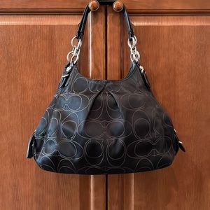 COACH purse, mid-size, BLACK, purple inside